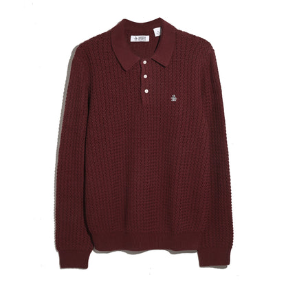 Original Penguin Zigzag Stitch Long Sleeve Sweater Polo In Cabernet(Zigzag Stitch Long Sleeve Sweater Polo Red Opgf2502gp 605)