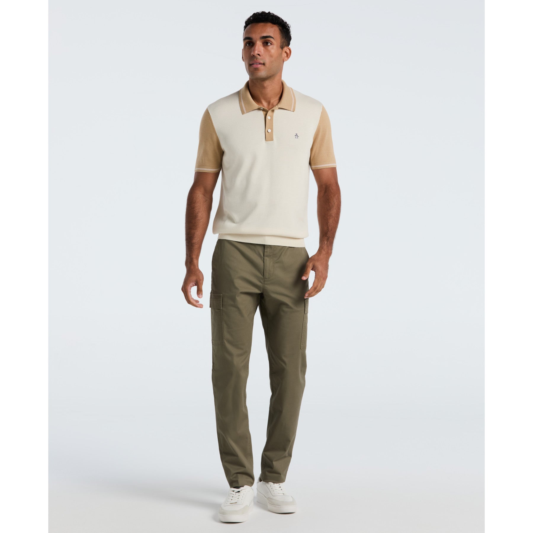 Original Penguin Colourblock Sweater Polo In Birch(Colourblock Sweater Polo Beige Opgf2503gp 252)