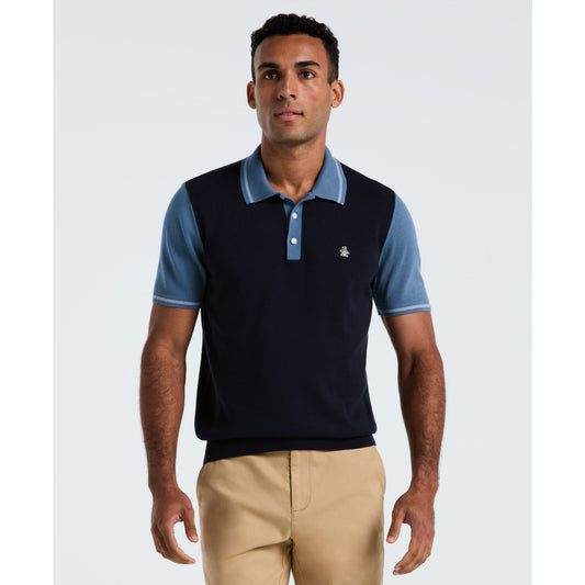 Original Penguin Colourblock Sweater Polo In Dark Sapphire(Colourblock Sweater Polo Blue Opgf2503gp 413)