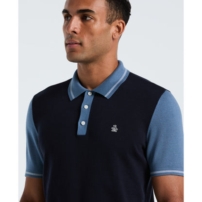 Original Penguin Colourblock Sweater Polo In Dark Sapphire(Colourblock Sweater Polo Blue Opgf2503gp 413)