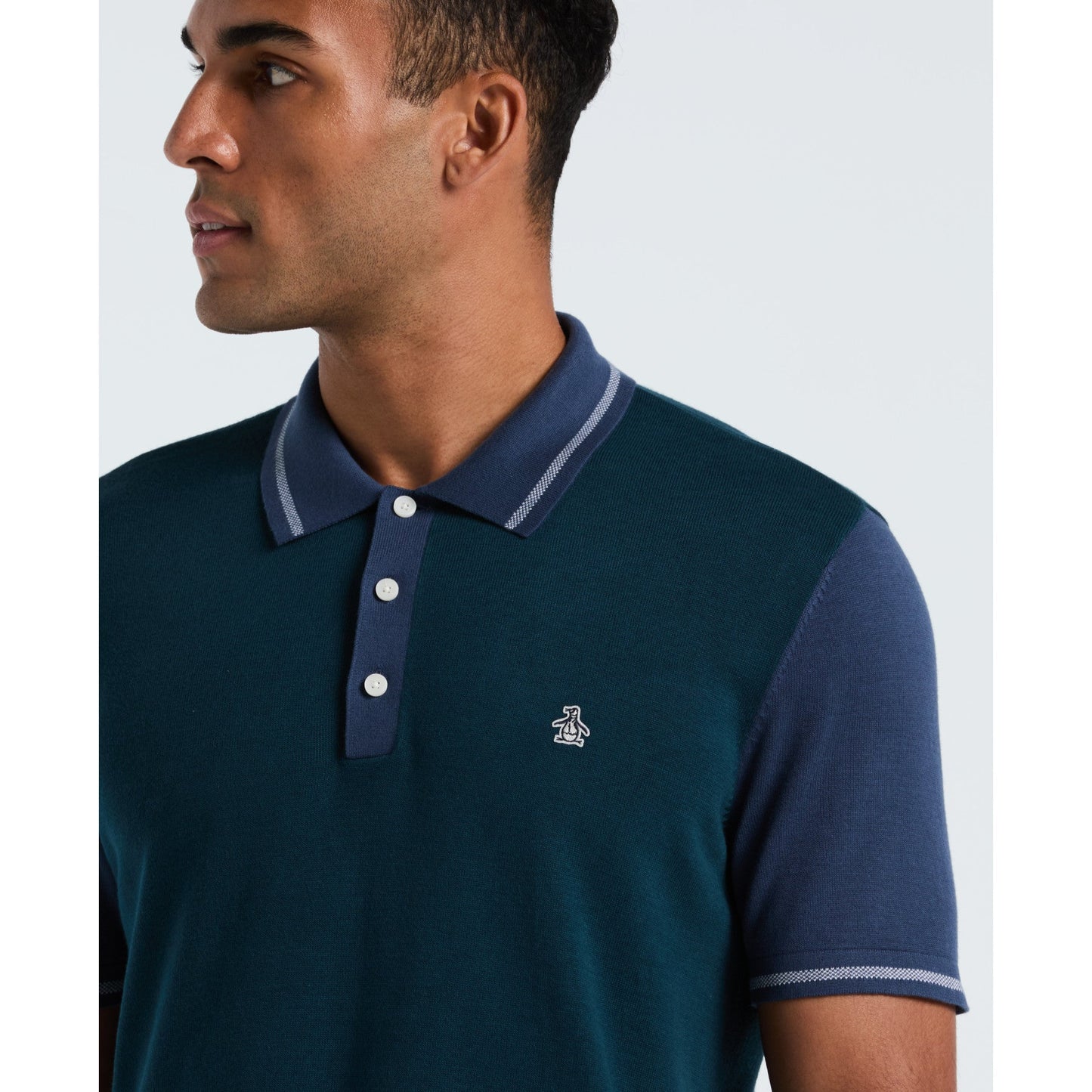 Original Penguin Colourblock Sweater Polo In Reflecting Pond(Colourblock Sweater Polo Blue Opgf2503gp 470)