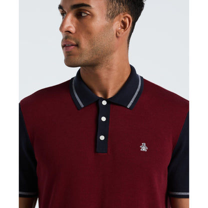 Original Penguin Colourblock Sweater Polo In Cabernet(Colourblock Sweater Polo Red Opgf2503gp 605)
