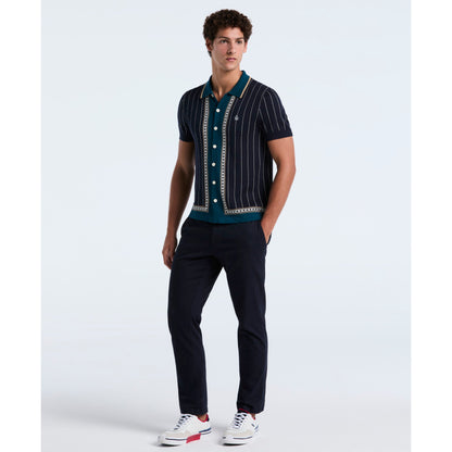 Original Penguin Striped Button Front Sweater Polo In Dark Sapphire(Striped Button Front Sweater Polo Blue Opgf2508gp 413)