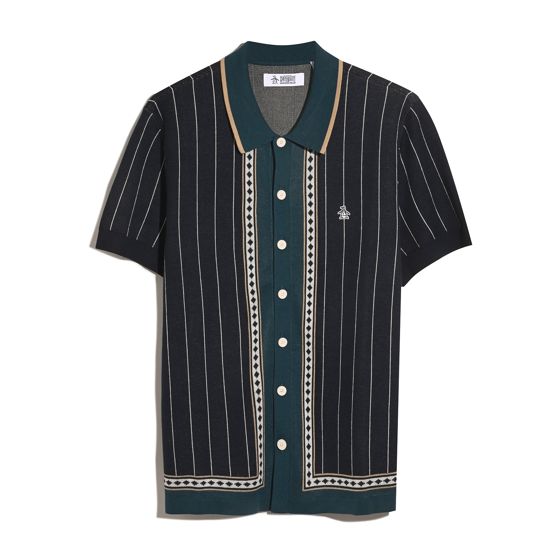 Original Penguin Striped Button Front Sweater Polo In Dark Sapphire(Striped Button Front Sweater Polo Blue Opgf2508gp 413)