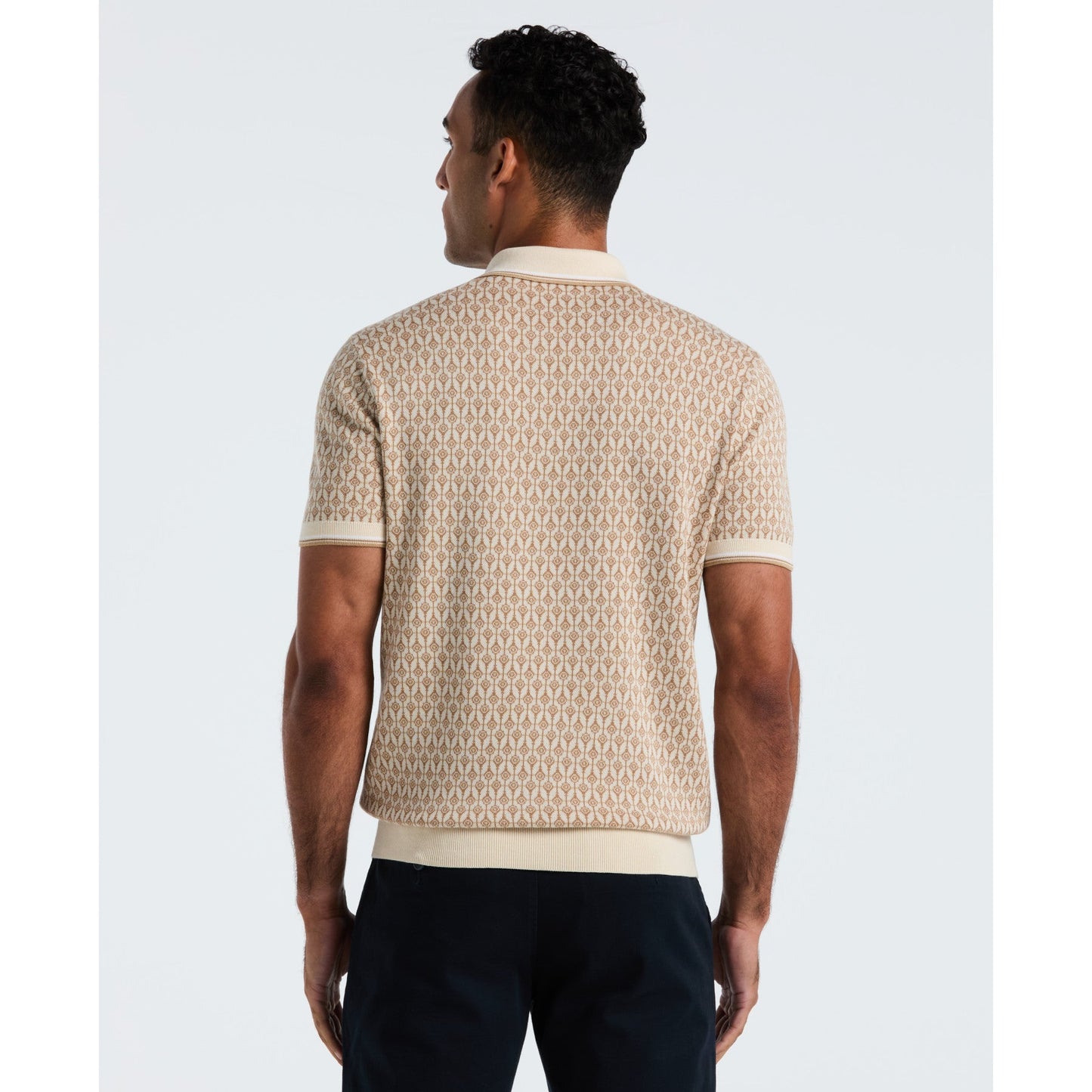 Original Penguin Geometric Jacquard 1/4 Zip Sweater Polo In Birch(Geometric Jacquard 1 4 Zip Sweater Polo Beige Opgf2509gp 252)