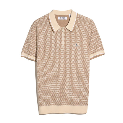 Original Penguin Geometric Jacquard 1/4 Zip Sweater Polo In Birch(Geometric Jacquard 1 4 Zip Sweater Polo Beige Opgf2509gp 252)