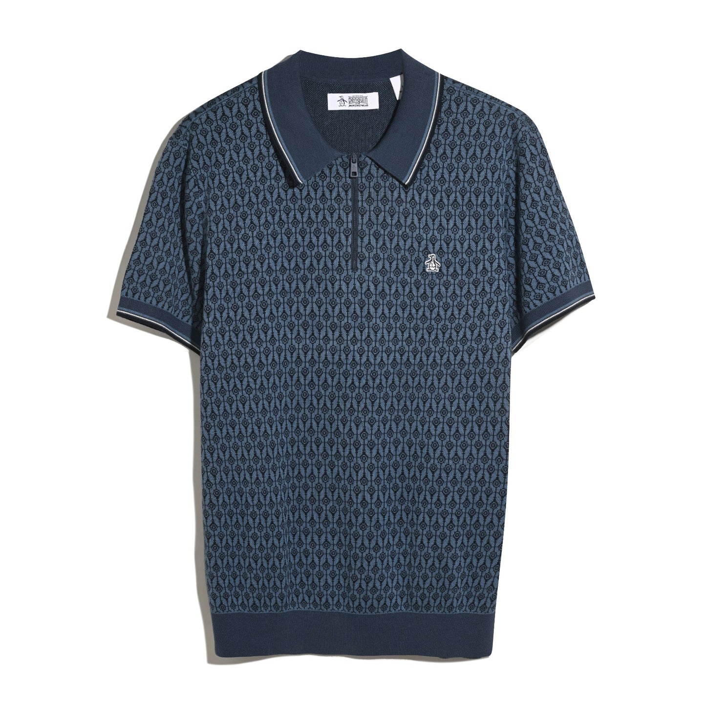 Original Penguin Geometric Jacquard 1/4 Zip Sweater Polo In Sargasso Sea(Geometric Jacquard 1 4 Zip Sweater Polo Blue Opgf2509gp 485)