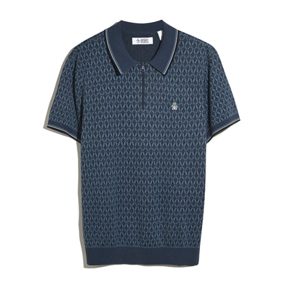 Original Penguin Geometric Jacquard 1/4 Zip Sweater Polo In Sargasso Sea(Geometric Jacquard 1 4 Zip Sweater Polo Blue Opgf2509gp 485)