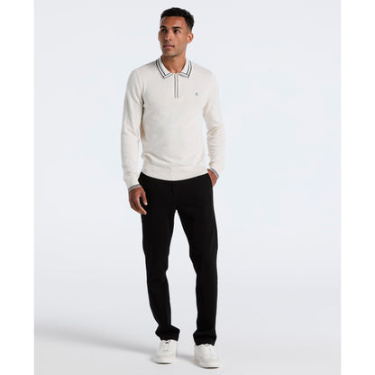 Original Penguin Tipped Quarter Zip Long Sleeve Sweater Polo In Birch Heather(Tipped Quarter Zip Long Sleeve Sweater Polo Beige Opgf2510gp 110)