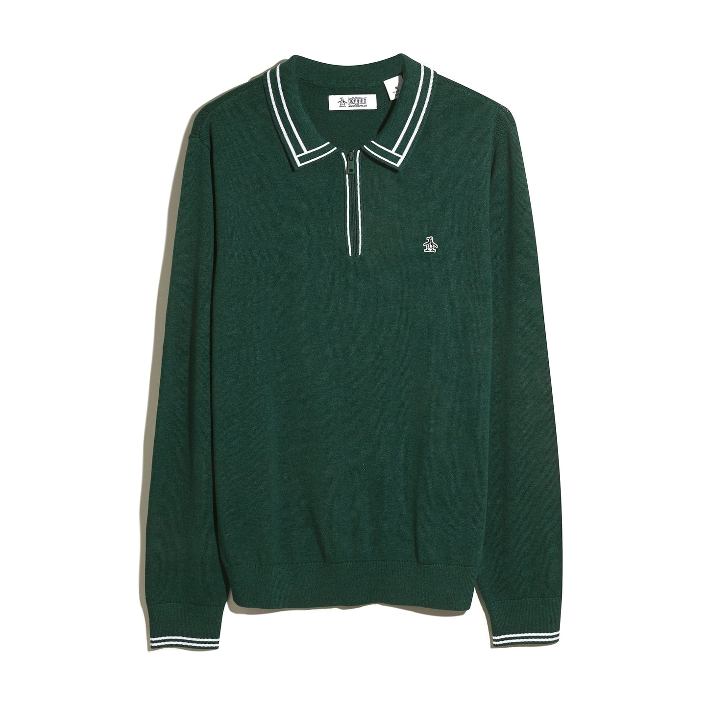 Original Penguin Tipped Quarter Zip Long Sleeve Sweater Polo In Botanical Green Heather(Tipped Quarter Zip Long Sleeve Sweater Polo Green Opgf2510gp 394)