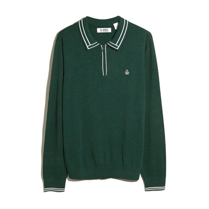 Original Penguin Tipped Quarter Zip Long Sleeve Sweater Polo In Botanical Green Heather(Tipped Quarter Zip Long Sleeve Sweater Polo Green Opgf2510gp 394)