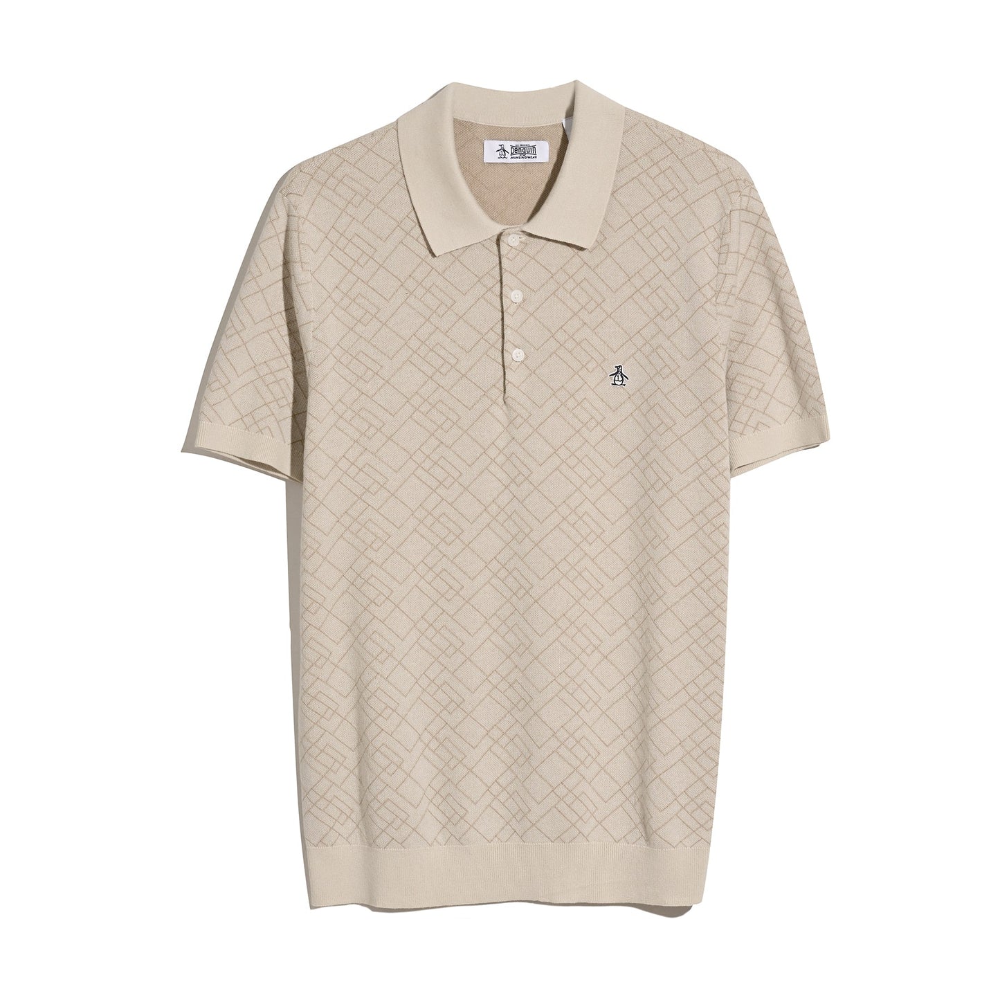 Original Penguin Jaquard Geometric Sweater Polo Shirt In Birch(Jaquard Geometric Sweater Polo Shirt Beige Opgm2500gp 252)