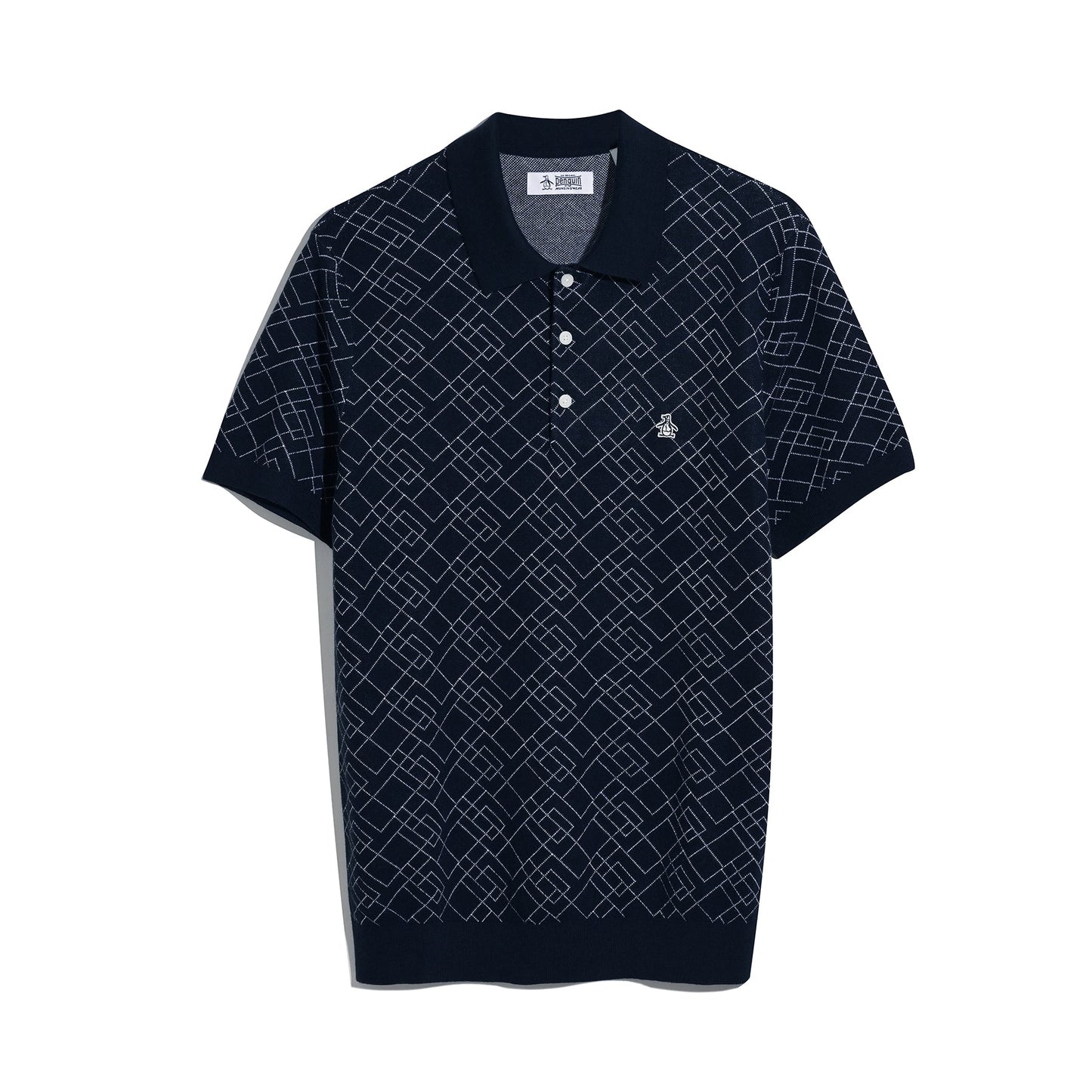 Original Penguin Jaquard Geometric Sweater Polo Shirt In Dark Sapphire(Jaquard Geometric Sweater Polo Shirt Blue Opgm2500gp 413)