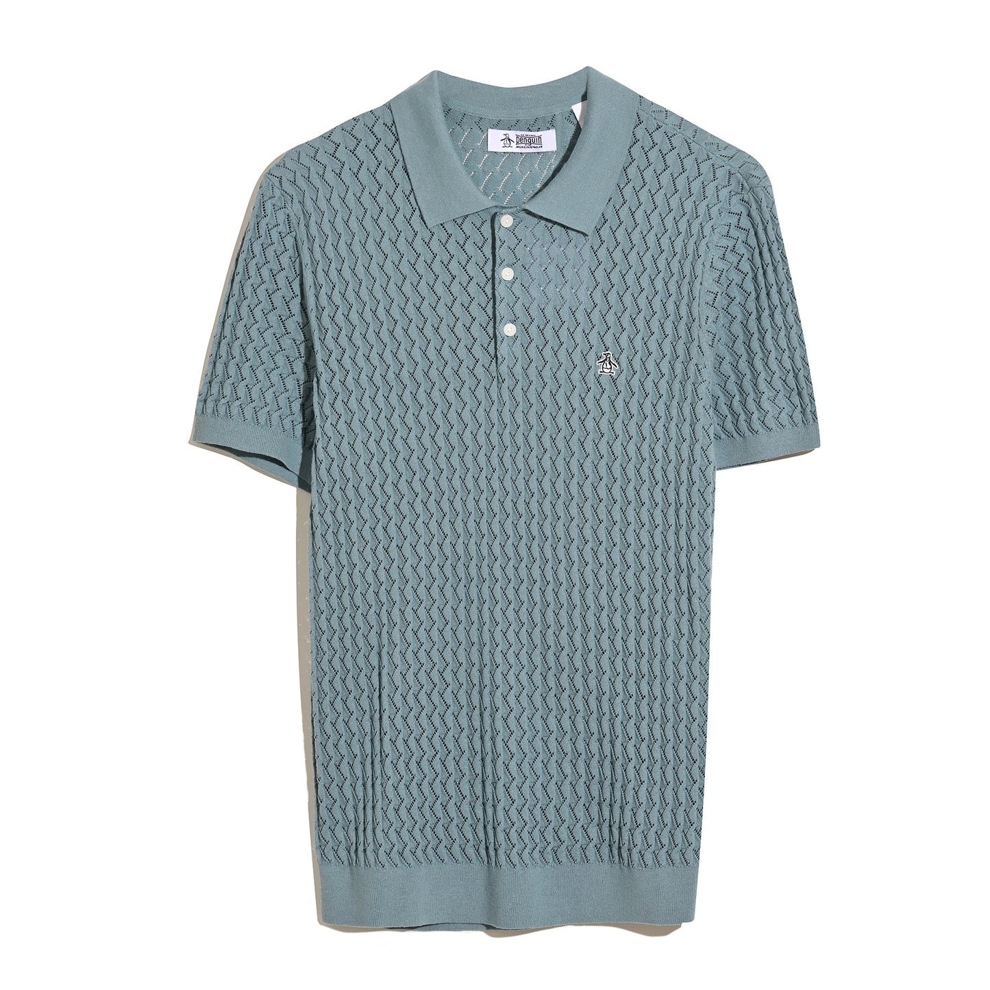 Original Penguin Drop Needle Textured Sweater Polo In Citadel(Drop Needle Textured Sweater Polo Blue Opgm2502gp 499)