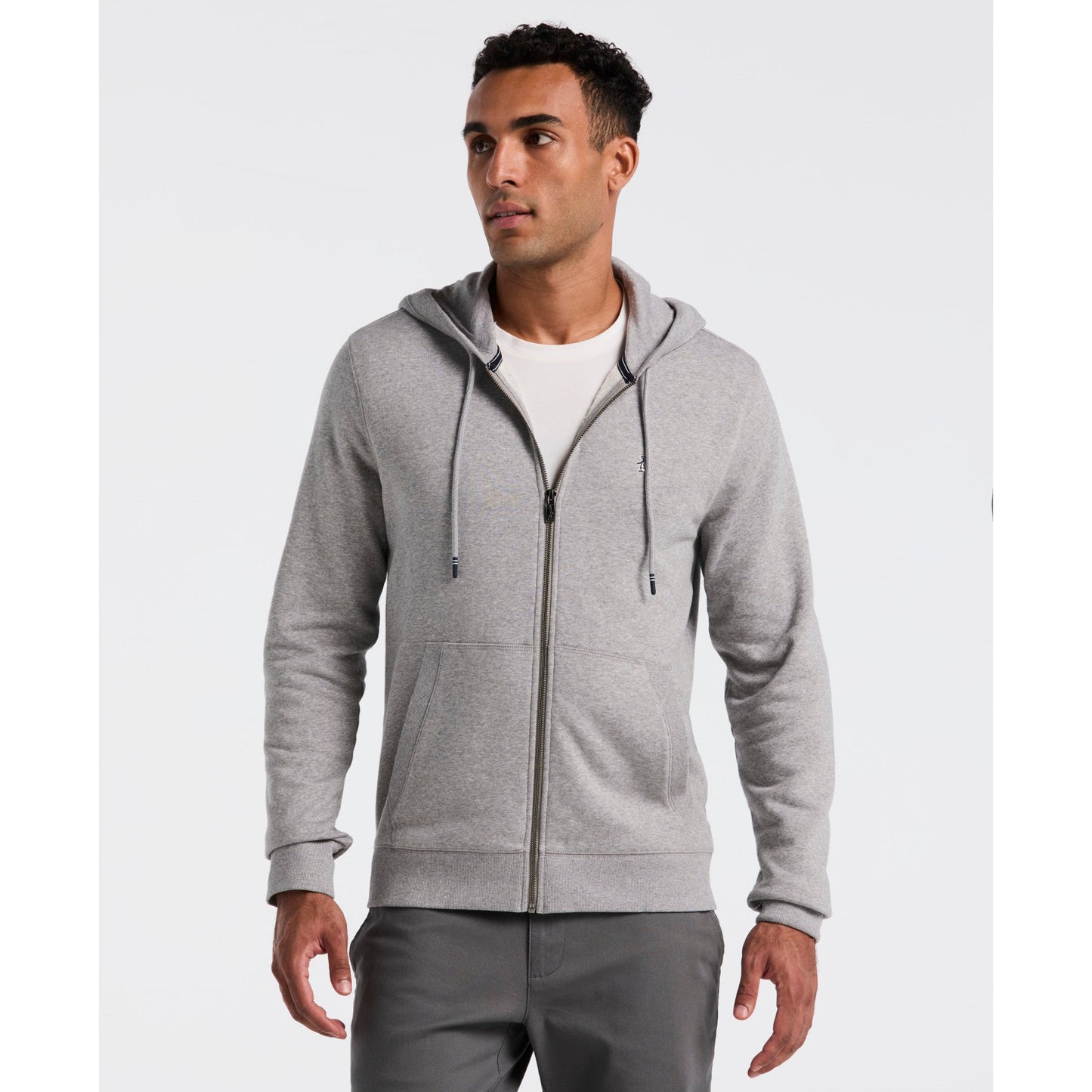 Original Penguin Sticker Pete Full Zip Hoodie In Rain Heather(Sticker Pete Full Zip Hoodie Grey Opkb0400gp 080)