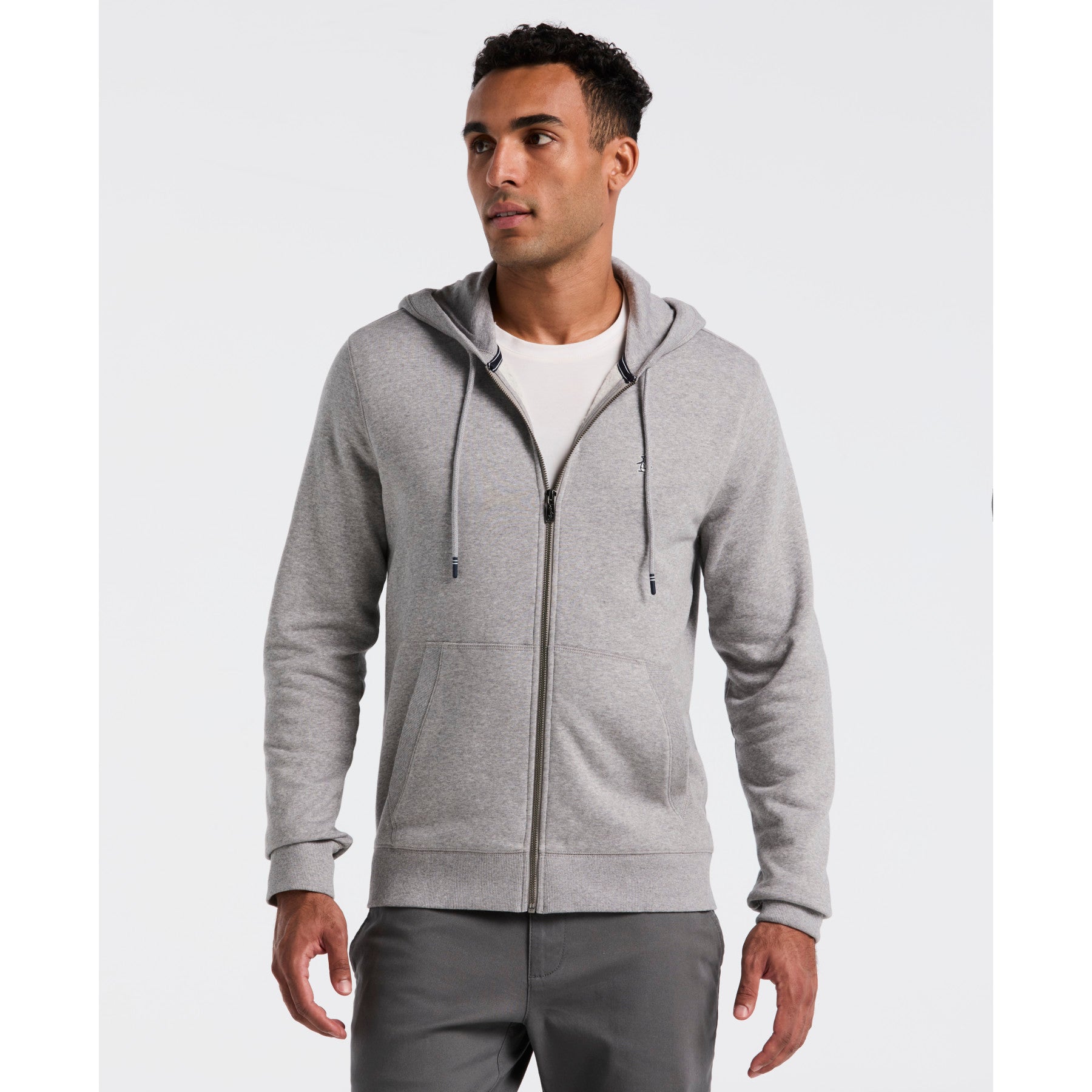 Original Penguin Sticker Pete Full Zip Hoodie In Rain Heather(Sticker Pete Full Zip Hoodie Grey Opkb0400gp 080)