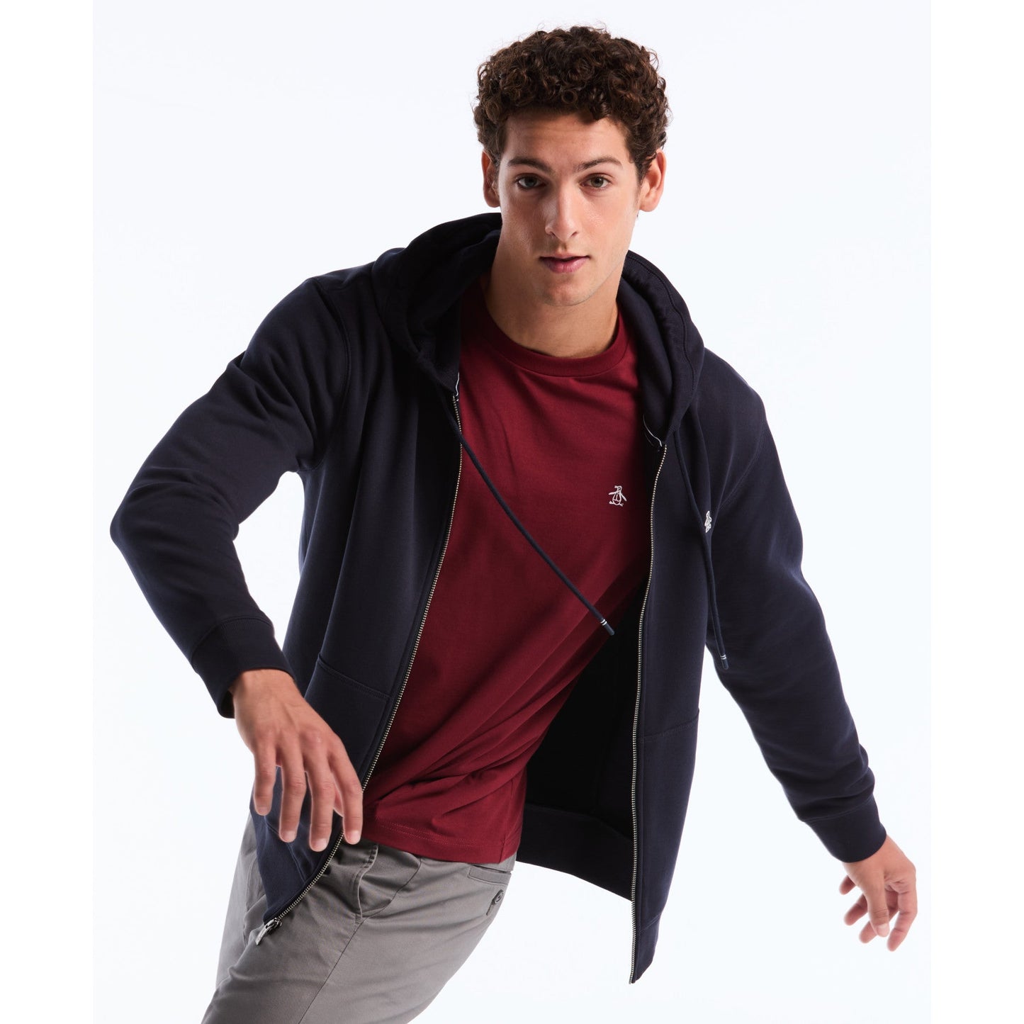Original Penguin Sticker Pete Full Zip Hoodie In Dark Sapphire(Sticker Pete Full Zip Hoodie Blue Opkb0400gp 413)