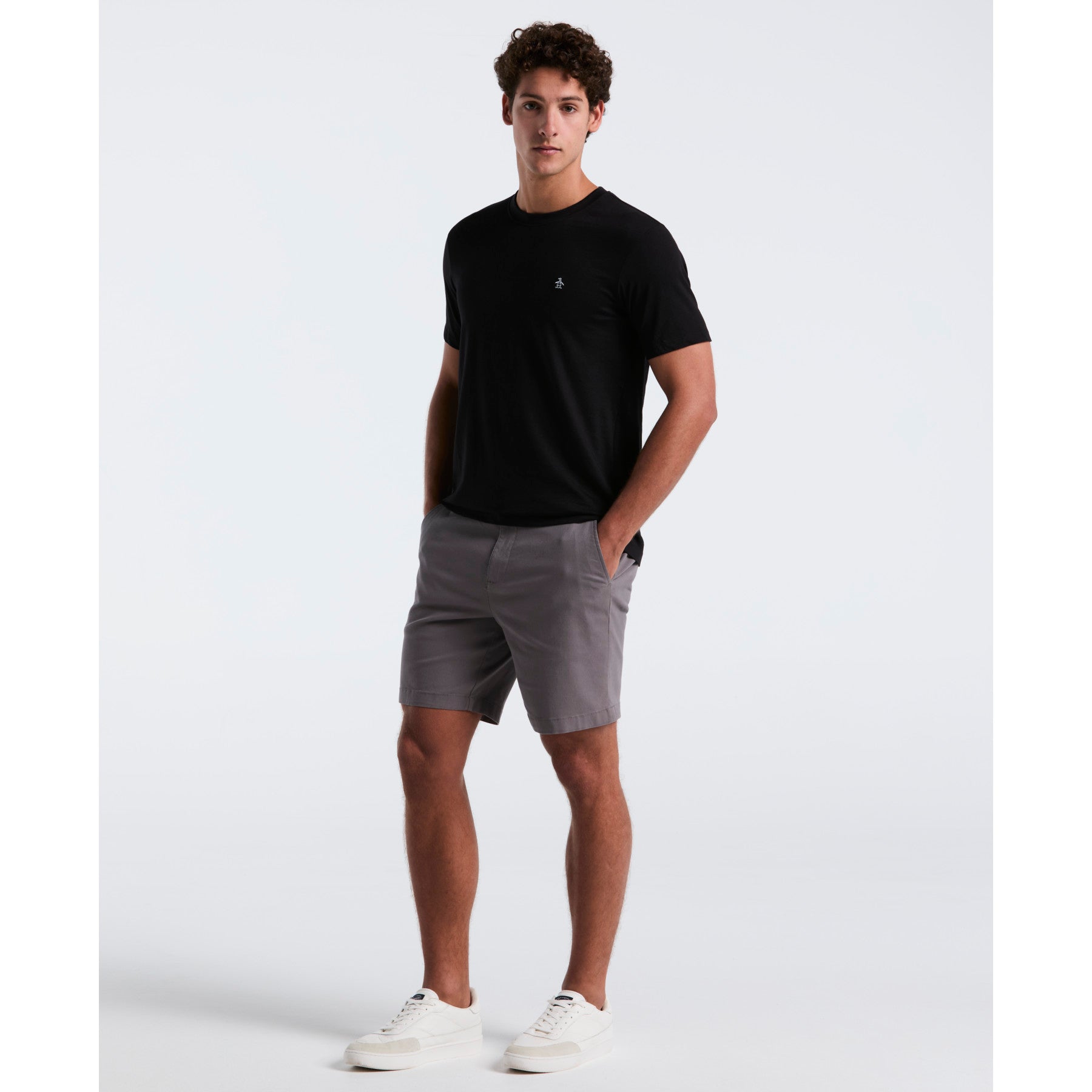 Original Penguin Pin Point Embroidered Logo Organic Cotton T-Shirt In True Black(Pin Point Embroidered Logo Organic Cotton T Shirt Black Opkb0903gp 010)
