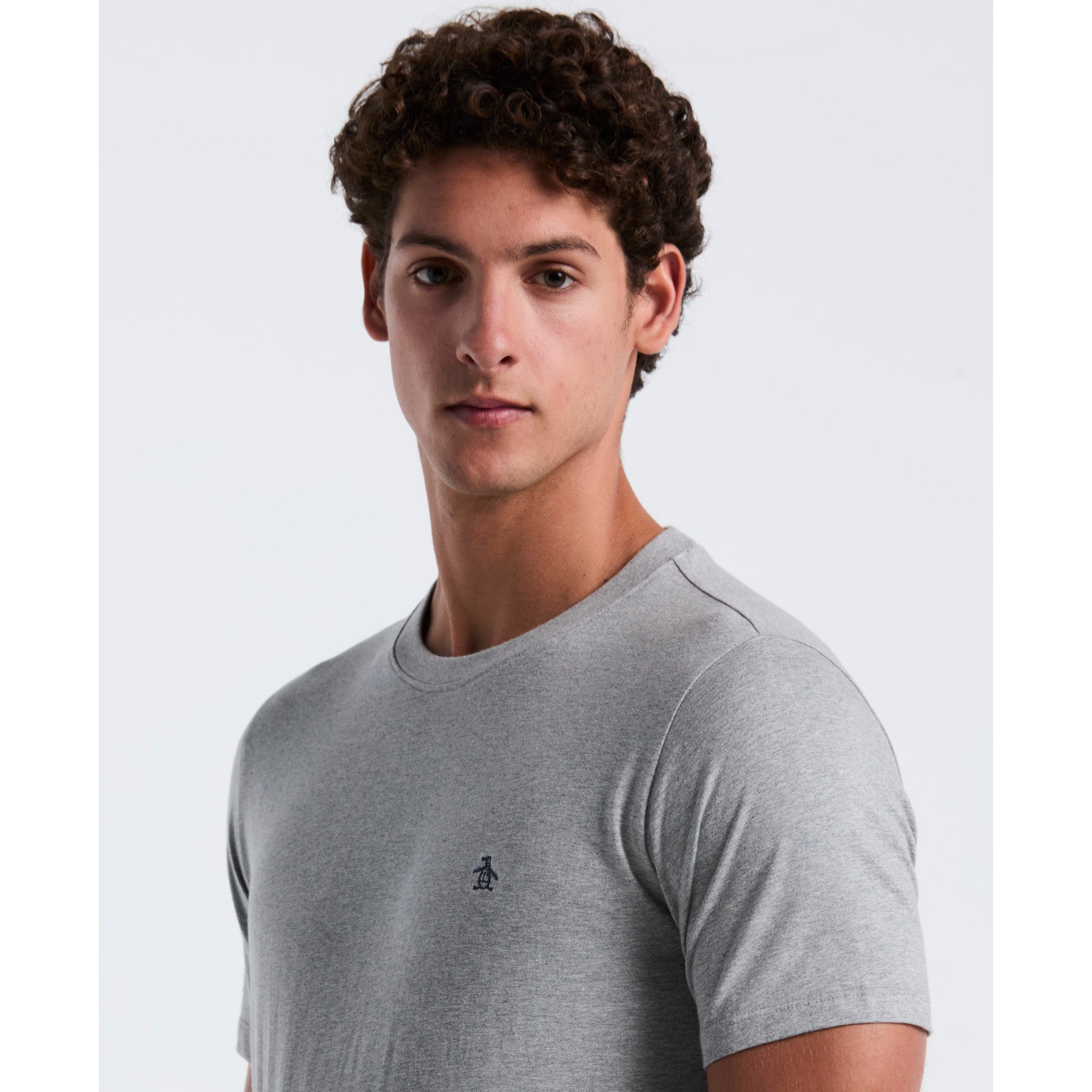 Original Penguin Pin Point Embroidered Logo Organic Cotton T-Shirt In Rain Heather(Pin Point Embroidered Logo Organic Cotton T Shirt Grey Opkb0903gp 080)
