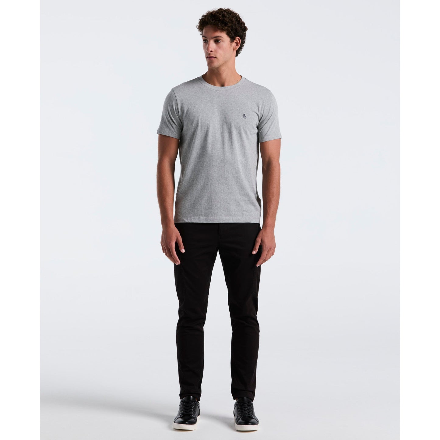 Original Penguin Pin Point Embroidered Logo Organic Cotton T-Shirt In Rain Heather(Pin Point Embroidered Logo Organic Cotton T Shirt Grey Opkb0903gp 080)