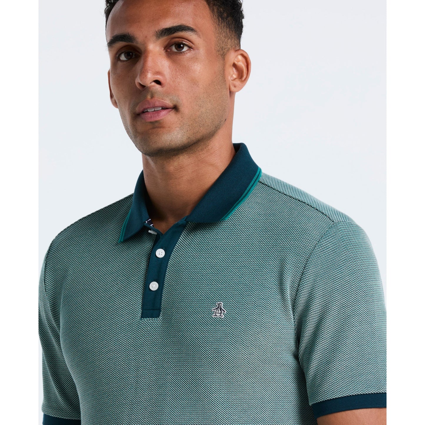 Original Penguin Tricolour Pique Polo Shirt In Reflecting Pond(Tricolour Pique Polo Shirt Blue Opkf2501gp 470)