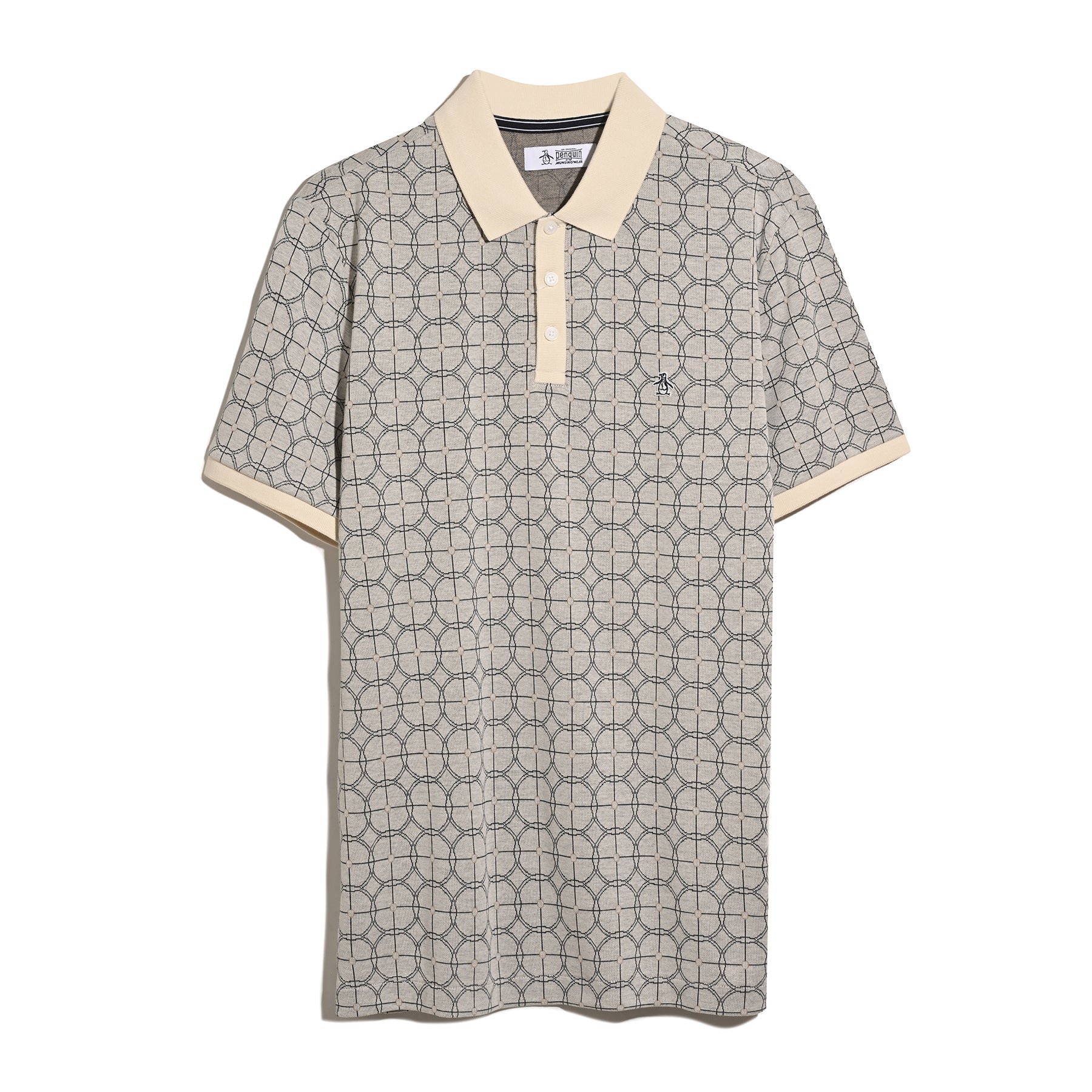 Original Penguin Geometric Jacquard Polo Shirt In Birch(Geometric Jacquard Polo Shirt Beige Opkf2507gp 252)