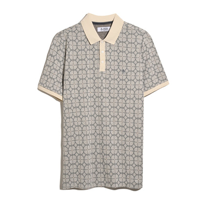 Original Penguin Geometric Jacquard Polo Shirt In Birch(Geometric Jacquard Polo Shirt Beige Opkf2507gp 252)