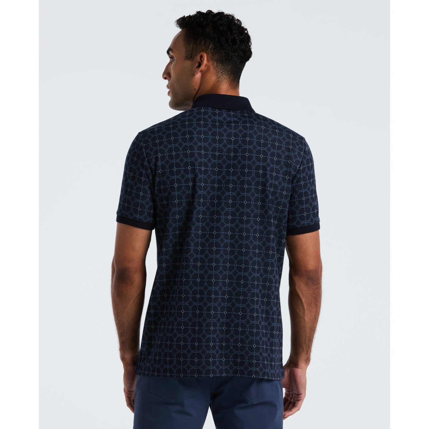 Original Penguin Geometric Jacquard Polo Shirt In Dark Sapphire(Geometric Jacquard Polo Shirt Blue Opkf2507gp 413)