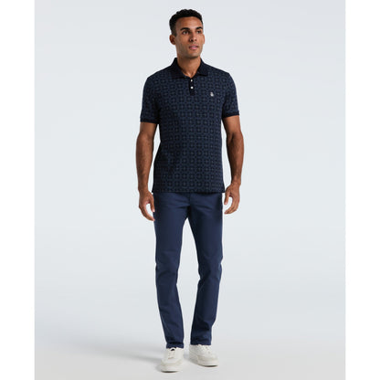 Original Penguin Geometric Jacquard Polo Shirt In Dark Sapphire(Geometric Jacquard Polo Shirt Blue Opkf2507gp 413)