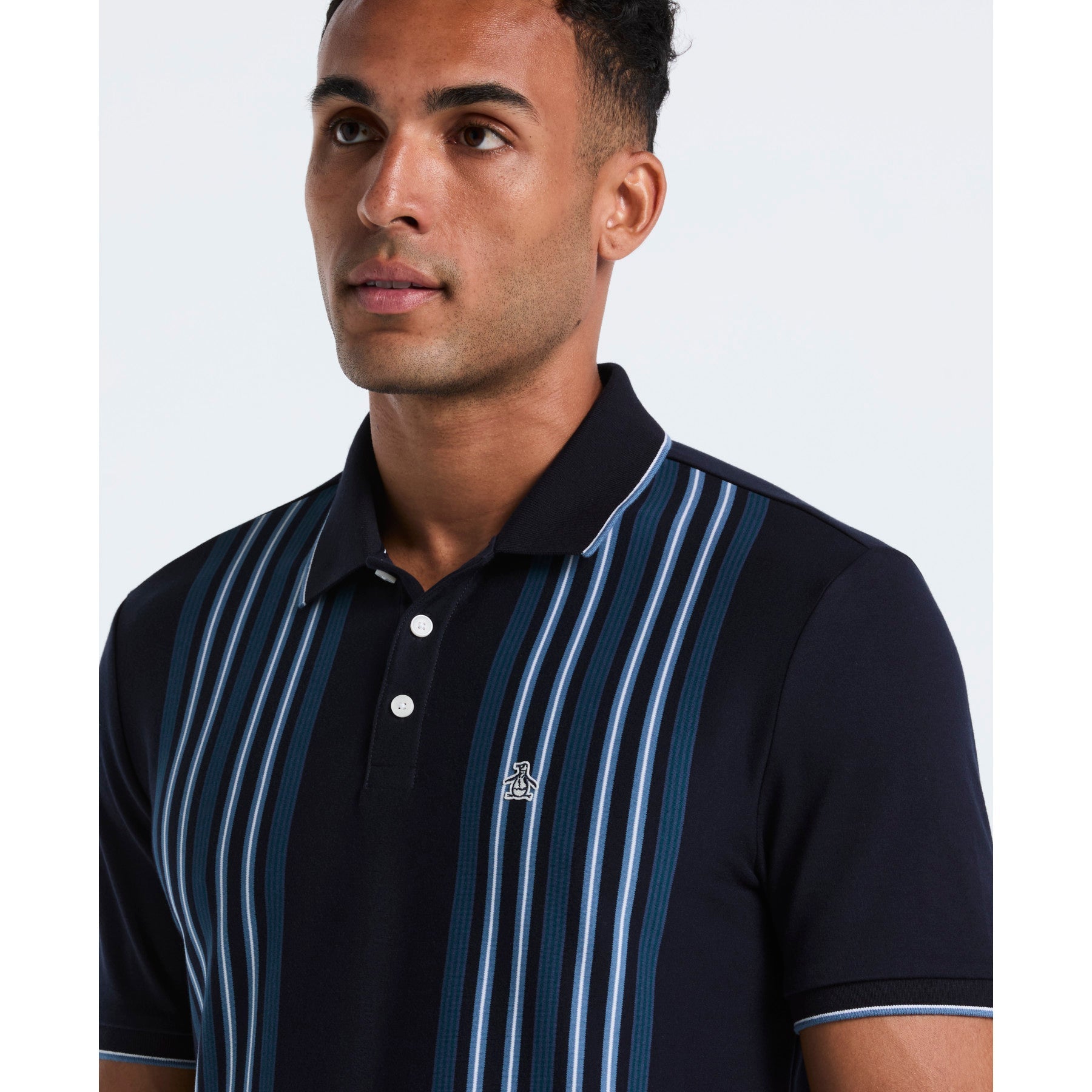 Original Penguin Interlock Vertical Stripe Polo Shirt In Dark Sapphire(Interlock Vertical Stripe Polo Shirt Blue Opkf2508gp 413)