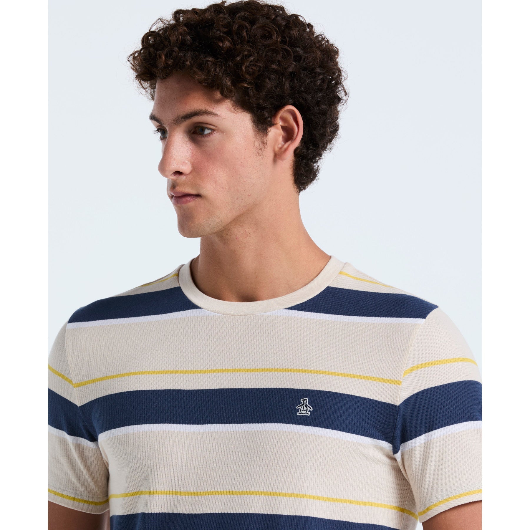 Original Penguin Pique Engineered Stripe T-Shirt In Birch(Pique Engineered Stripe T Shirt Beige Opkf2518gp 252)