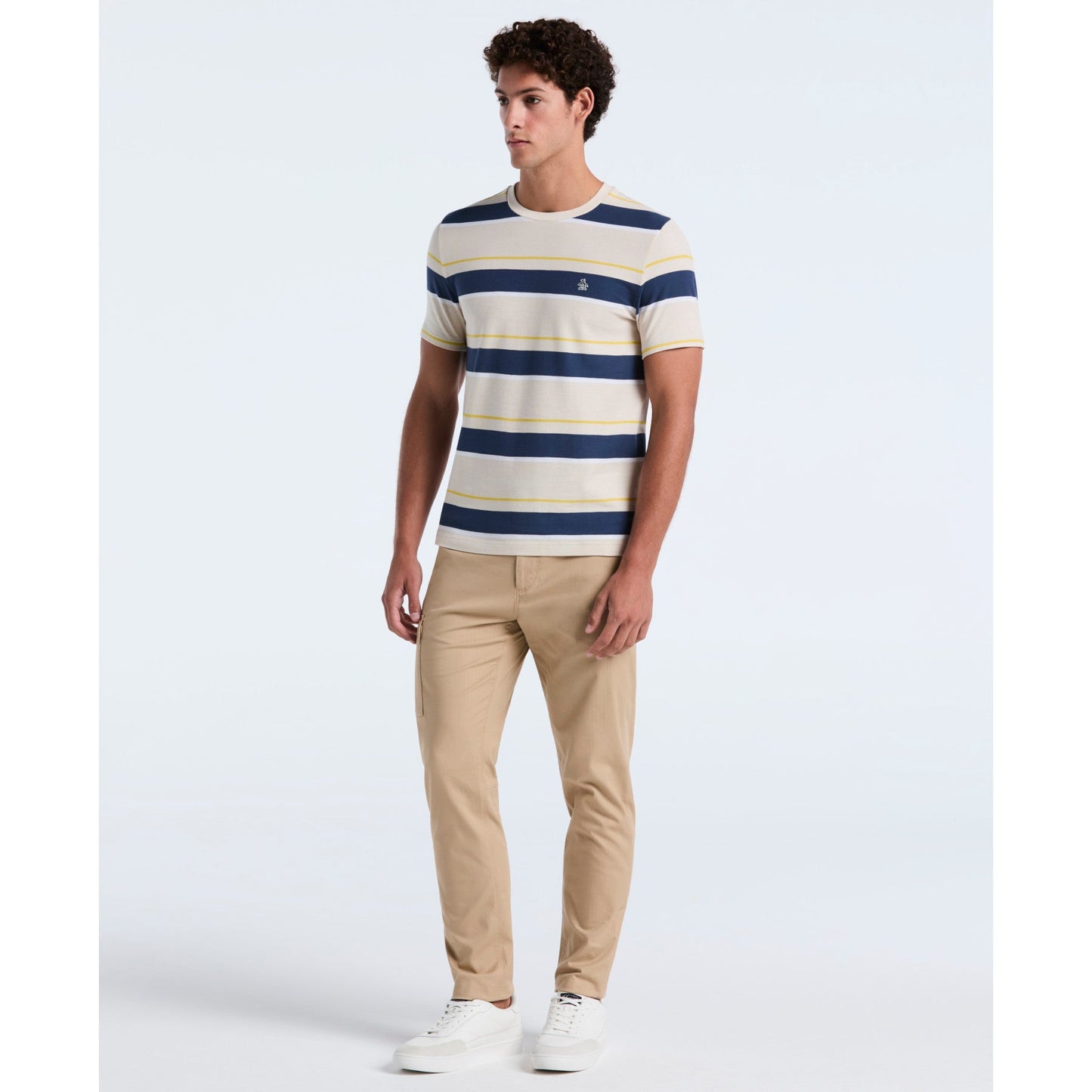Original Penguin Pique Engineered Stripe T-Shirt In Birch(Pique Engineered Stripe T Shirt Beige Opkf2518gp 252)