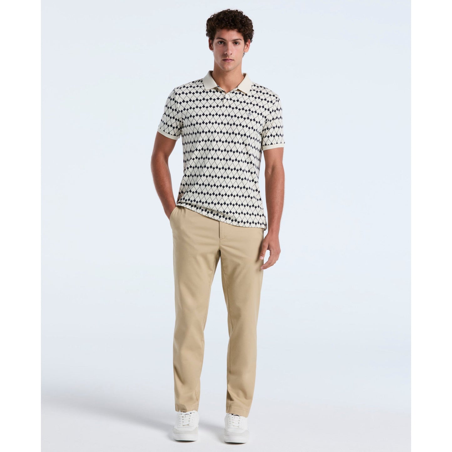 Original Penguin Flags Print Polo Shirt In Birch(Flags Print Polo Shirt Beige Opkf2520gp 252)