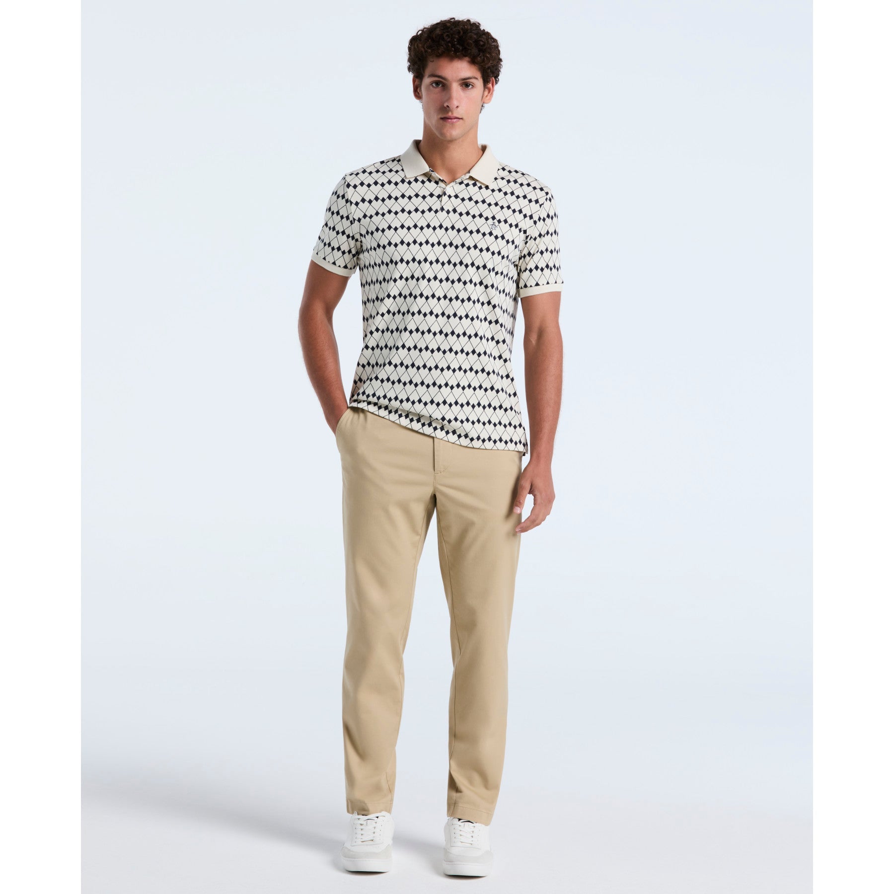 Original Penguin Flags Print Polo Shirt In Birch(Flags Print Polo Shirt Beige Opkf2520gp 252)