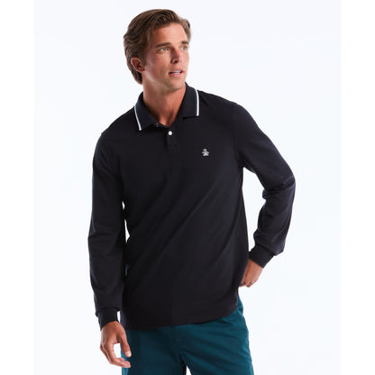 Original Penguin Sticker Pete Tipped Long Sleeve Polo Shirt In Dark Sapphire(Sticker Pete Tipped Long Sleeve Polo Shirt Blue Opkf2522gp 413)
