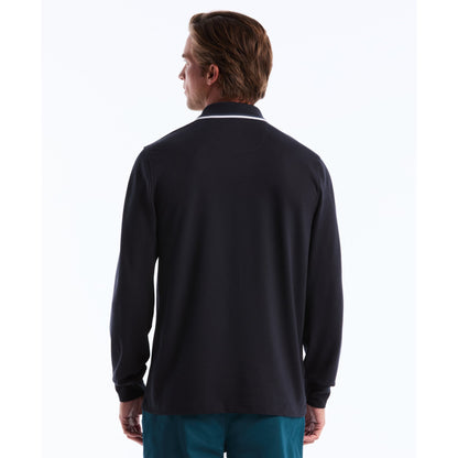 Original Penguin Sticker Pete Tipped Long Sleeve Polo Shirt In Dark Sapphire(Sticker Pete Tipped Long Sleeve Polo Shirt Blue Opkf2522gp 413)