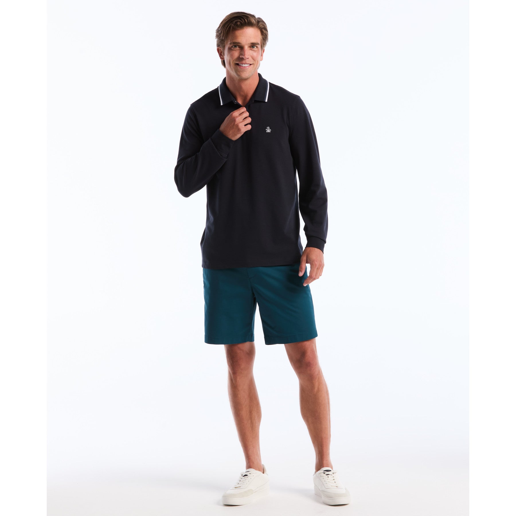 Original Penguin Sticker Pete Tipped Long Sleeve Polo Shirt In Dark Sapphire(Sticker Pete Tipped Long Sleeve Polo Shirt Blue Opkf2522gp 413)