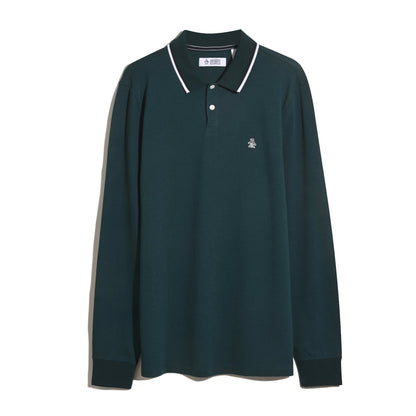 Original Penguin Sticker Pete Tipped Long Sleeve Polo Shirt In Reflecting Pond(Sticker Pete Tipped Long Sleeve Polo Shirt Blue Opkf2522gp 470)
