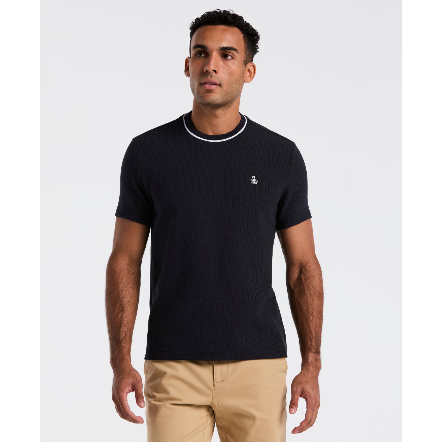 Original Penguin Textured Ringer T-Shirt In Dark Sapphire(Textured Ringer T Shirt Blue Opkf2523gp 413)
