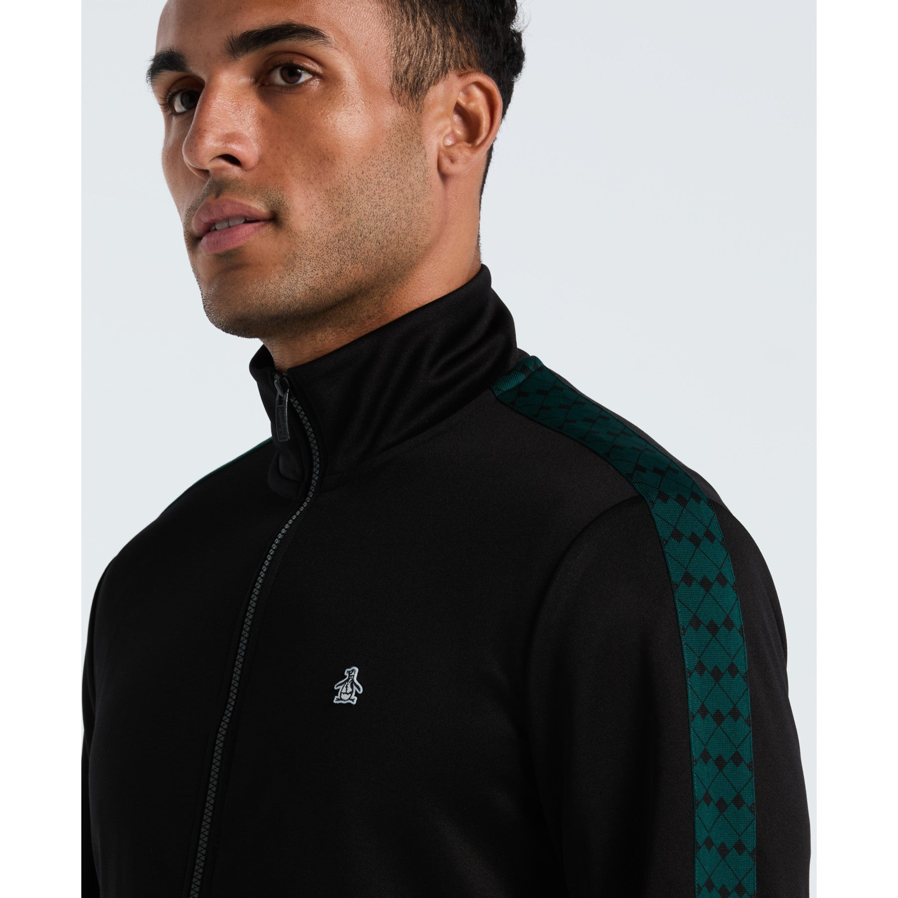 Original Penguin Double Knit Track Jacket In True Black(Double Knit Track Jacket Black Opkf2524gp 010)