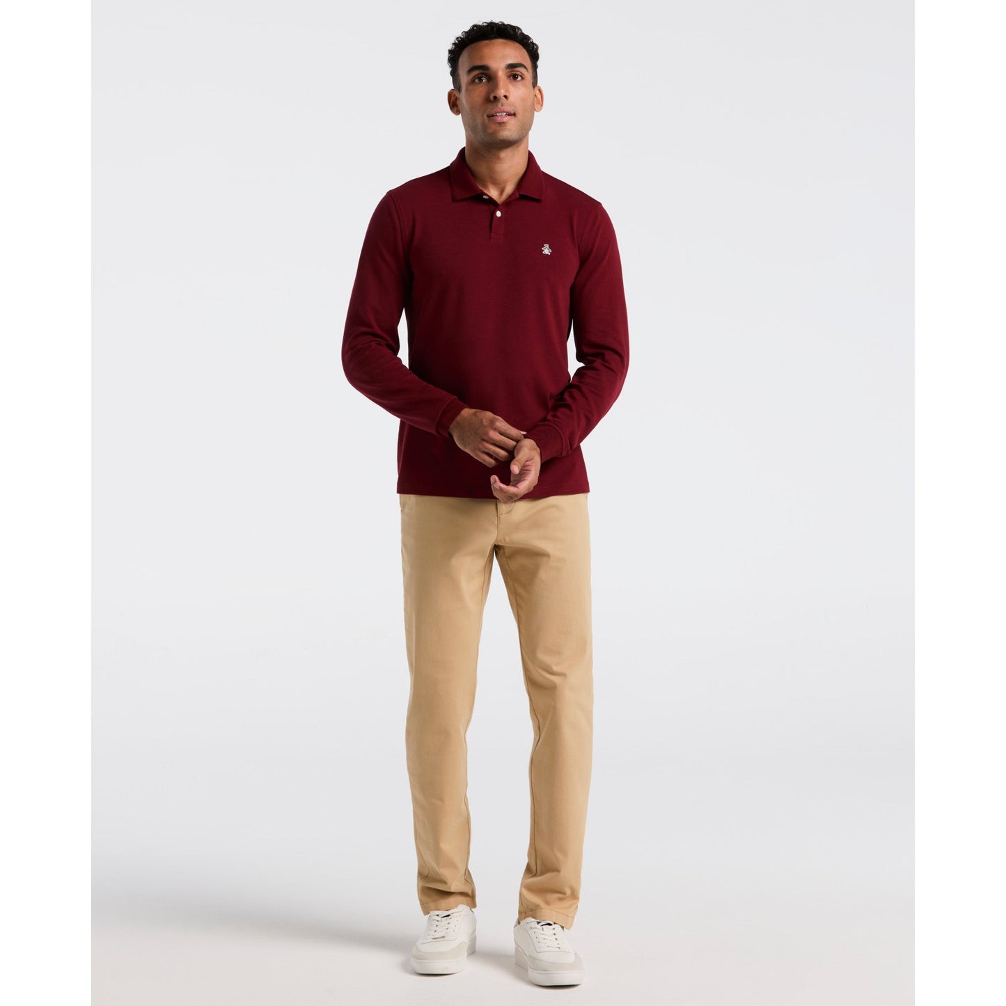 Original Penguin Pique Long Sleeve Polo Shirt In Cabernet(Pique Long Sleeve Polo Shirt Red Opkf2526gp 605)