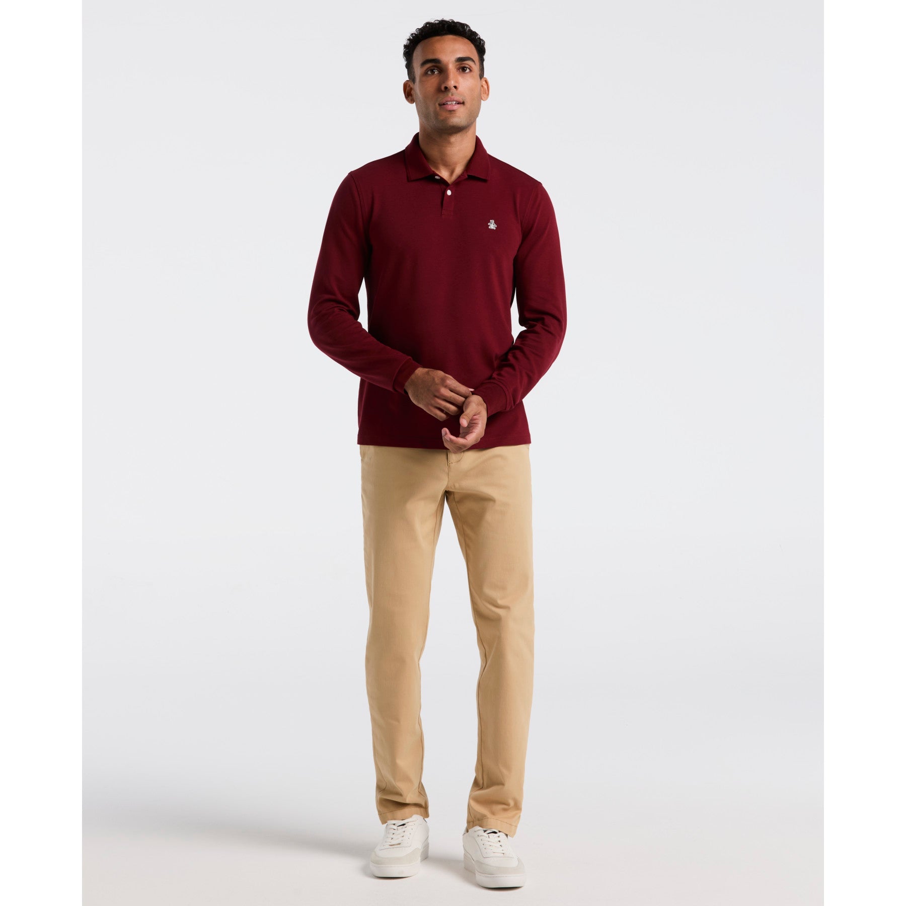 Original Penguin Pique Long Sleeve Polo Shirt In Cabernet(Pique Long Sleeve Polo Shirt Red Opkf2526gp 605)