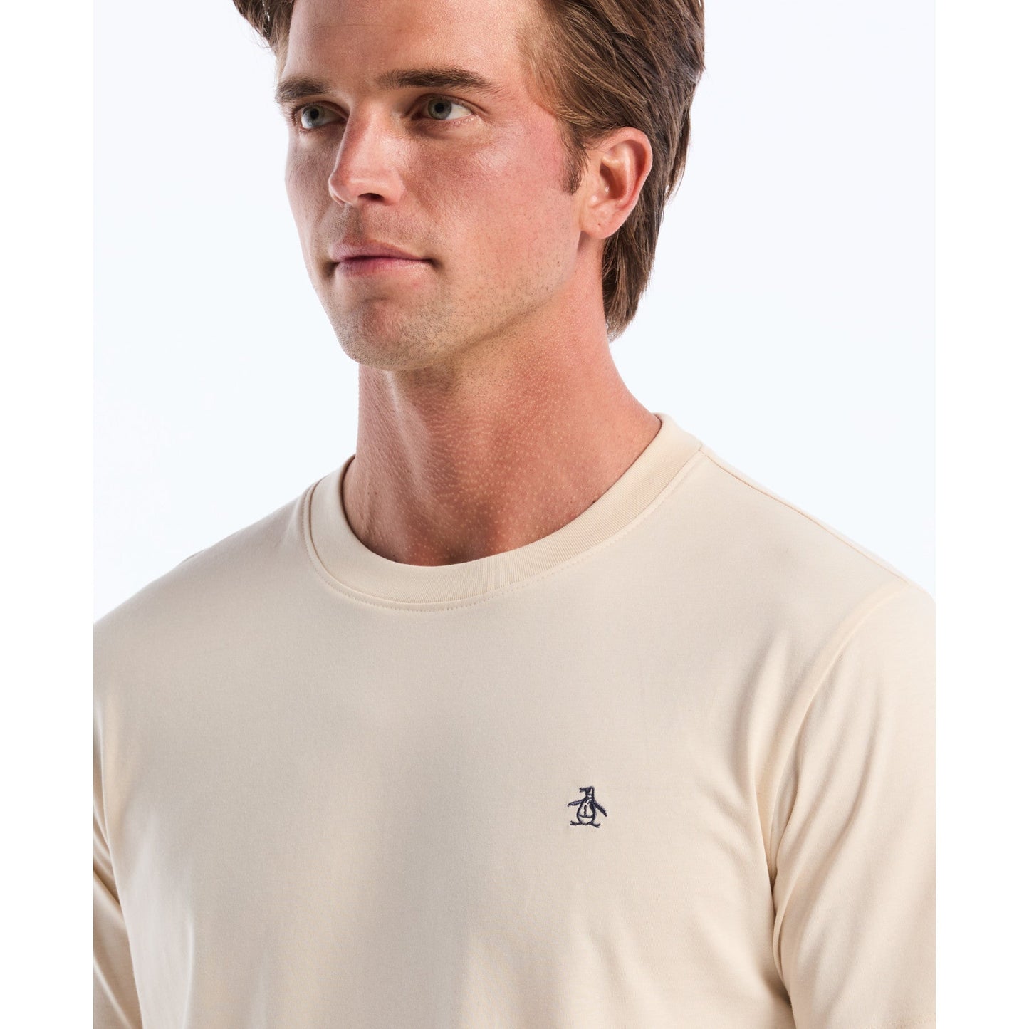 Original Penguin Pin Point Embroidered Logo T-Shirt In Birch(Pin Point Embroidered Logo T Shirt Beige Opkf5903gp 252)
