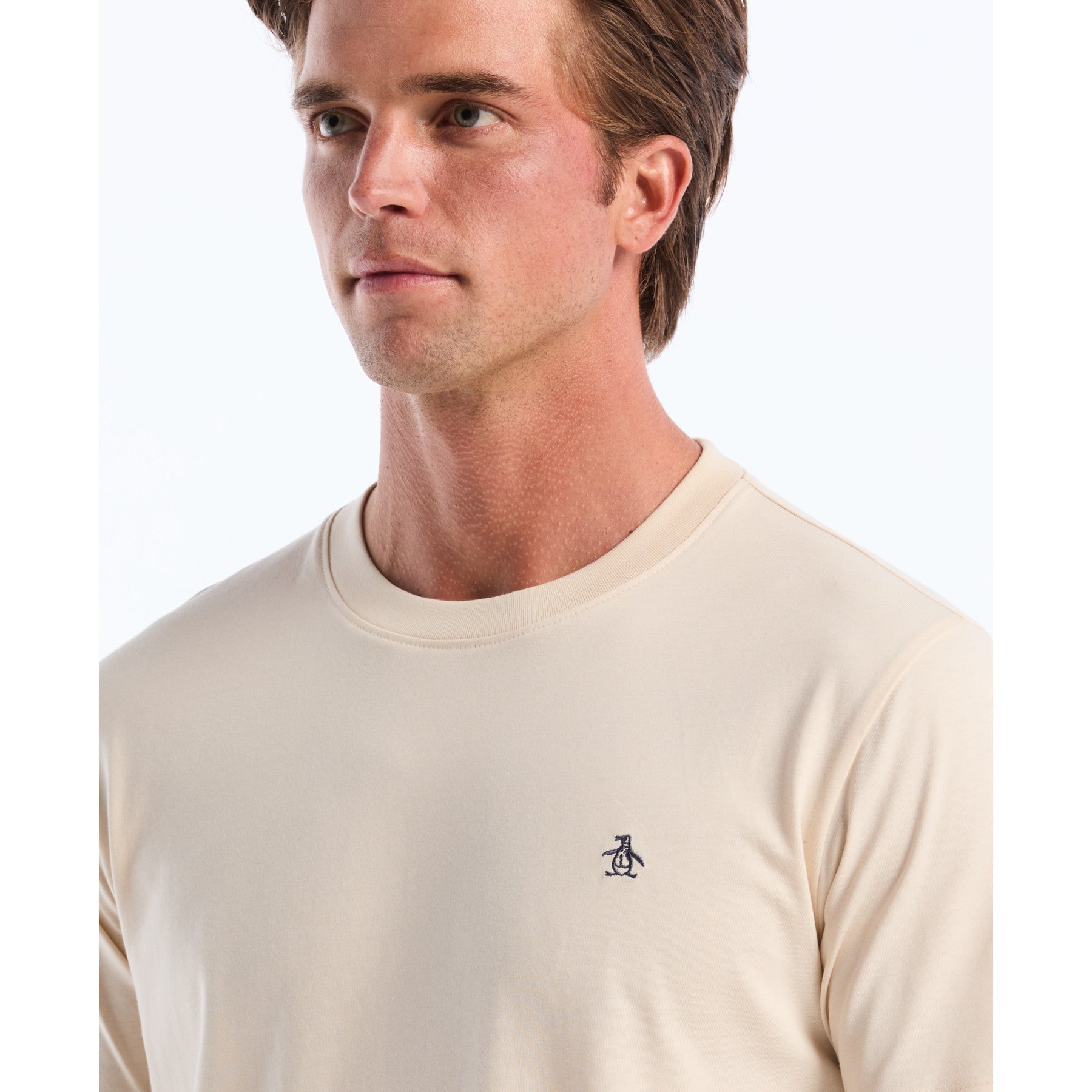 Original Penguin Pin Point Embroidered Logo T-Shirt In Birch(Pin Point Embroidered Logo T Shirt Beige Opkf5903gp 252)