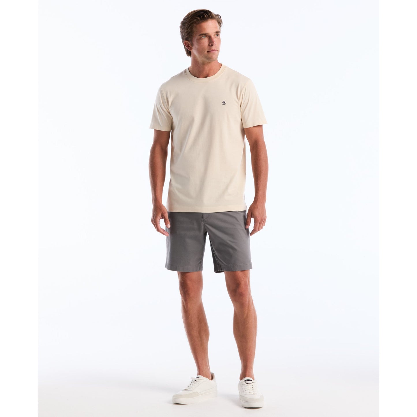 Original Penguin Pin Point Embroidered Logo T-Shirt In Birch(Pin Point Embroidered Logo T Shirt Beige Opkf5903gp 252)