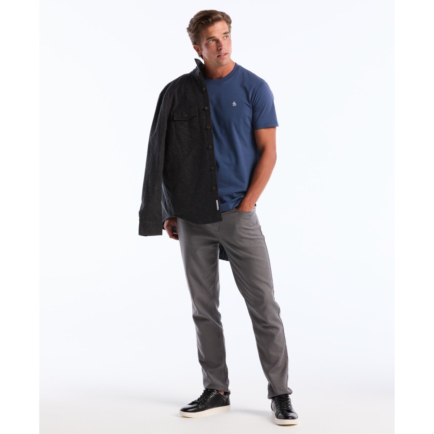 Original Penguin Pin Point Embroidered Logo T-Shirt In Sargasso Sea(Pin Point Embroidered Logo T Shirt Blue Opkf5903gp 485)