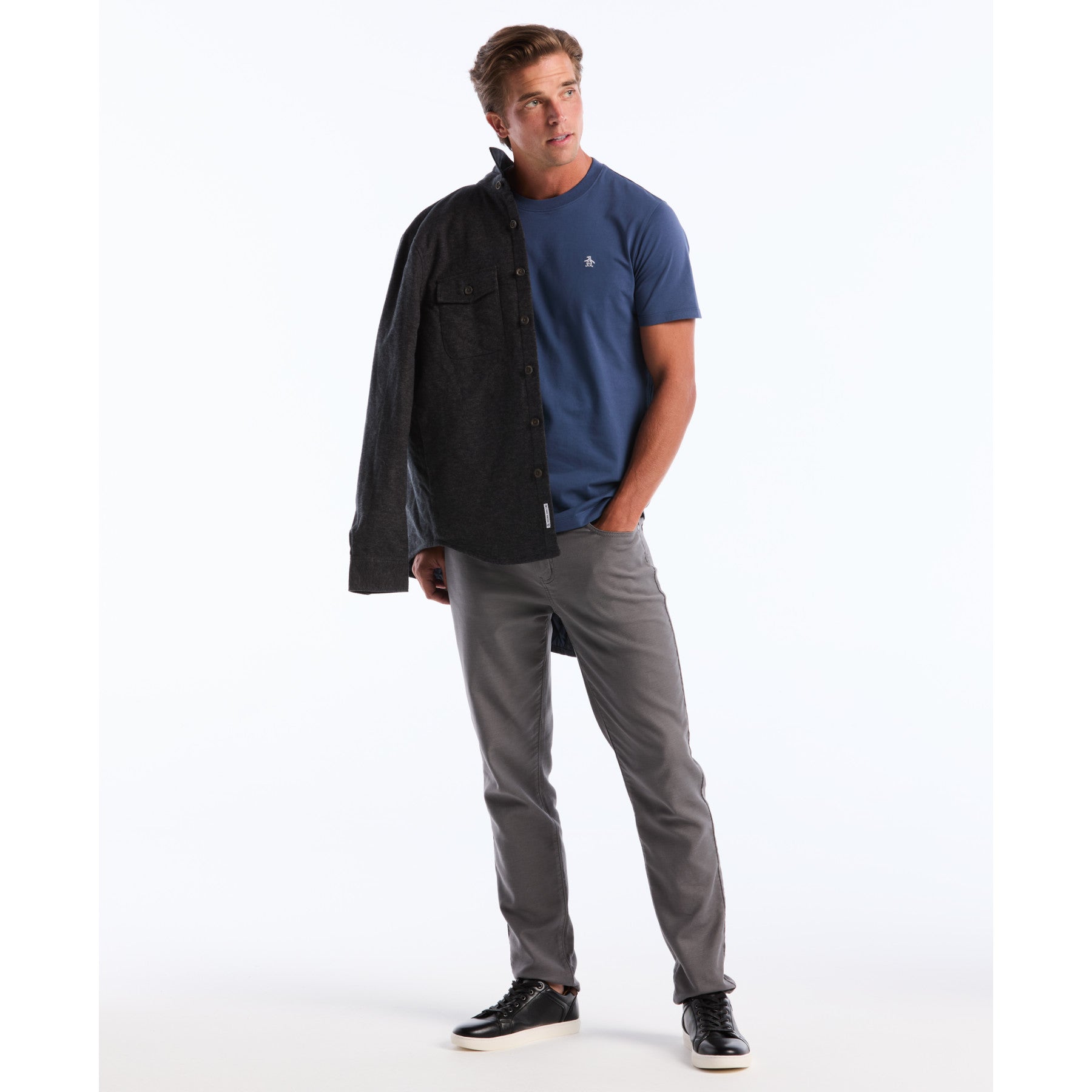Original Penguin Pin Point Embroidered Logo T-Shirt In Sargasso Sea(Pin Point Embroidered Logo T Shirt Blue Opkf5903gp 485)