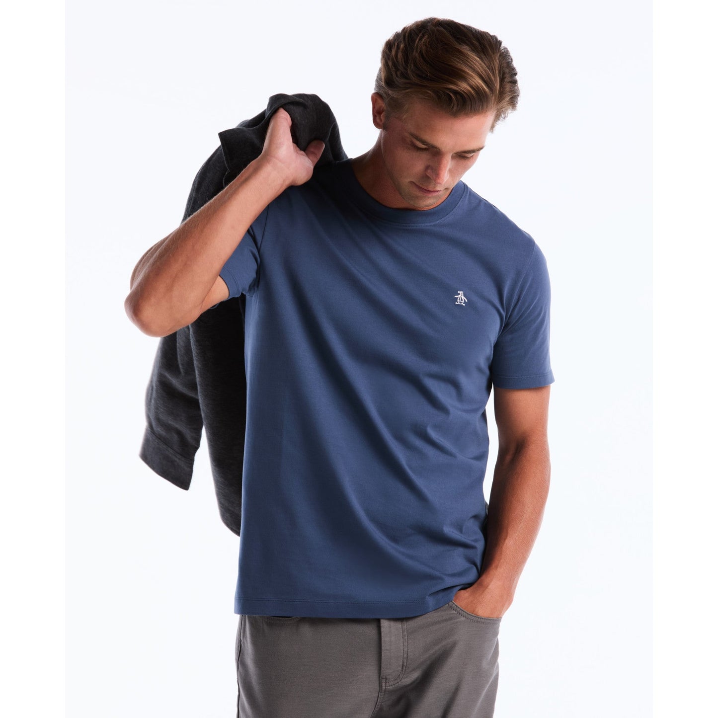 Original Penguin Pin Point Embroidered Logo T-Shirt In Sargasso Sea(Pin Point Embroidered Logo T Shirt Blue Opkf5903gp 485)