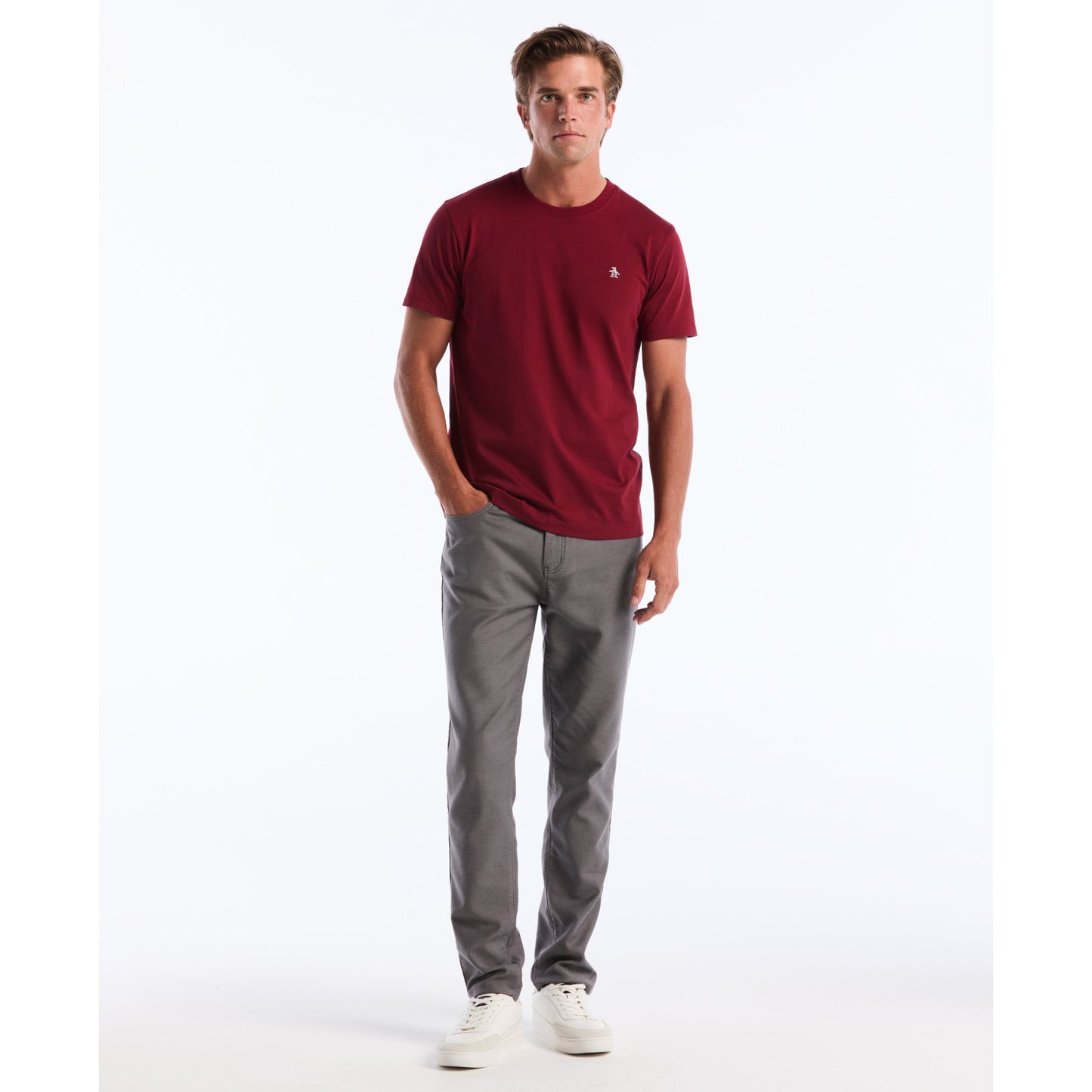 Original Penguin Pin Point Embroidered Logo T-Shirt In Cabernet(Pin Point Embroidered Logo T Shirt Red Opkf5903gp 605)