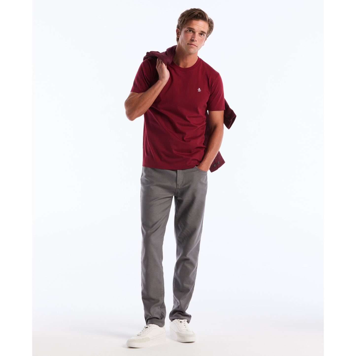 Original Penguin Pin Point Embroidered Logo T-Shirt In Cabernet(Pin Point Embroidered Logo T Shirt Red Opkf5903gp 605)